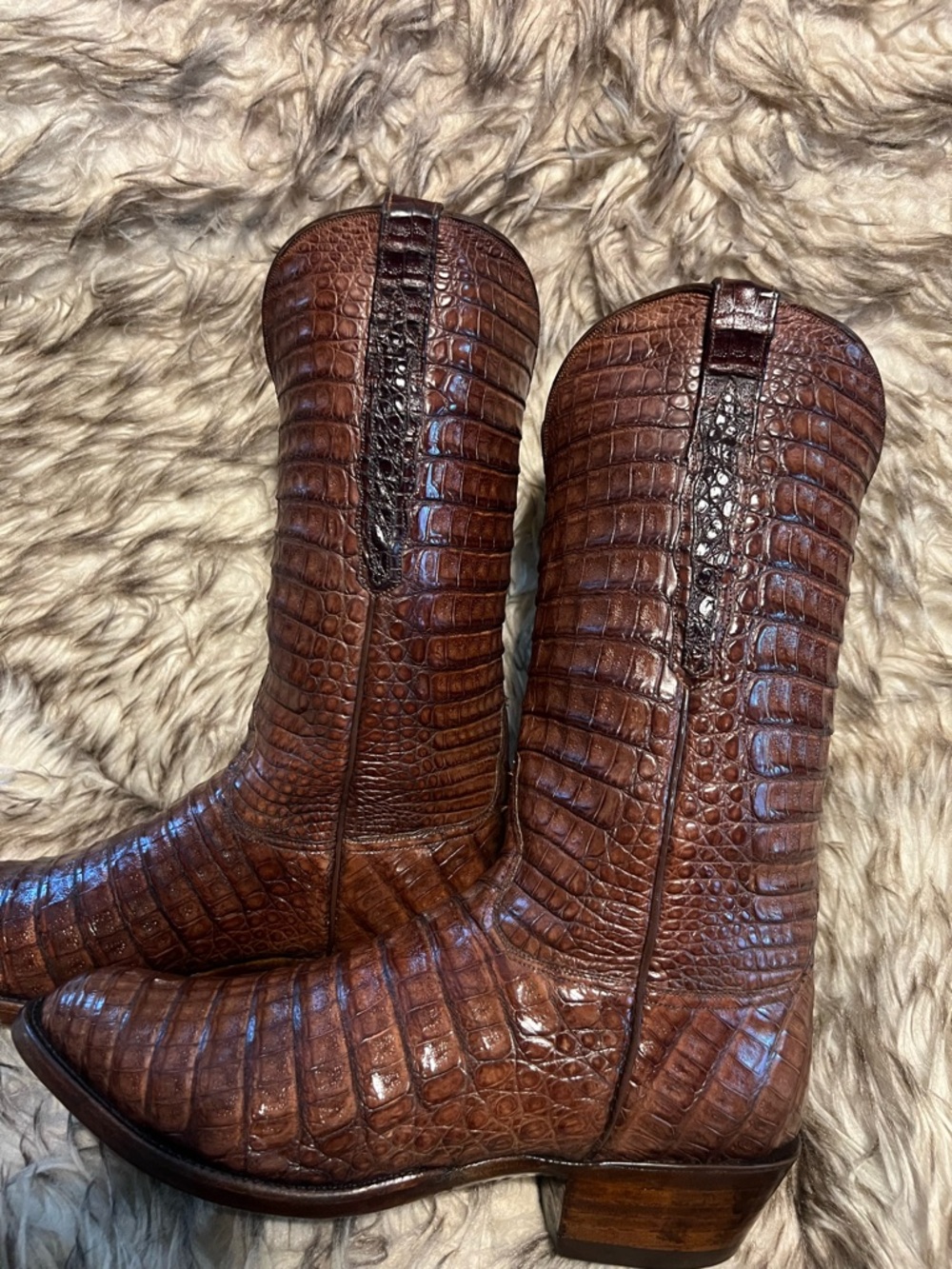 BIG SALE!!Short Time! LUCCHESE men FULL CAIMAN GATOR WESTERN Boots-brown-Sz 9 EE - Picture 15 of 16